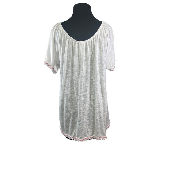 Time and Tru Size Large Womens White Slub Knit Top with Boho Trim on Sleeves Hem - Picture 5 of 9